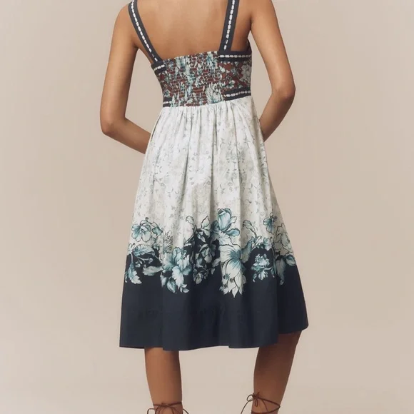 Maeve Blue and White Floral Midi Dress - Picture 3 of 8